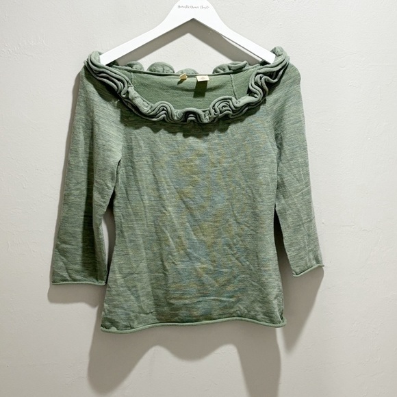 ANTHROPOLOGIE MOTH Women’s Green Ruffled Neckline NEW DAY HAZE Sweater Size S - Picture 1 of 6
